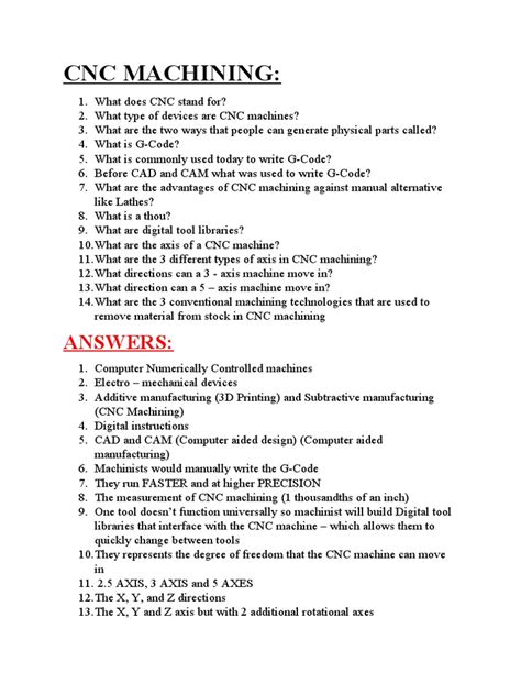 cnc manufacturing questions and answers